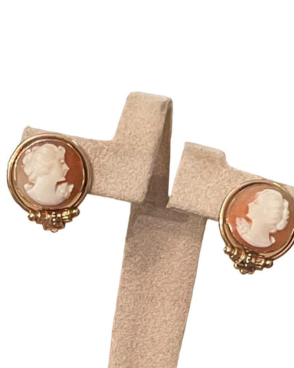 Vintage 1950s Van Dell 12k Gold filled GF Carved shell cameo screw back earrings