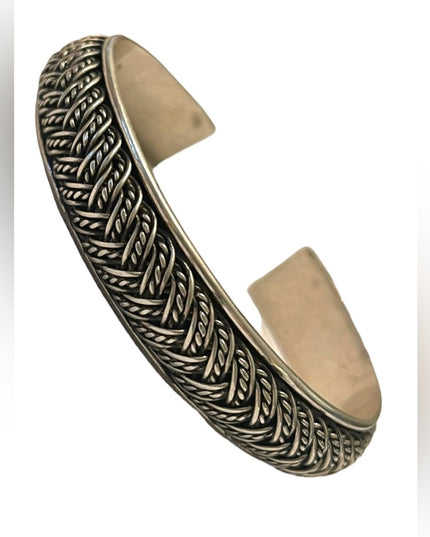 Sterling silver 925 Braided Unisex Balenisian Cuff Bangle bracelet