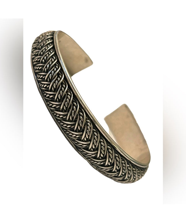 Sterling silver 925 Braided Unisex Balenisian Cuff Bangle bracelet
