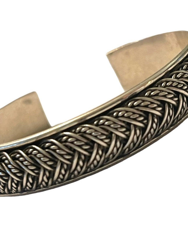 Sterling silver 925 Braided Unisex Balenisian Cuff Bangle bracelet
