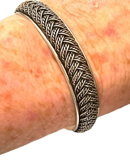 Sterling silver 925 Braided Unisex Balenisian Cuff Bangle bracelet