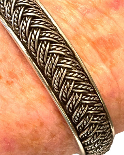 Sterling silver 925 Braided Unisex Balenisian Cuff Bangle bracelet