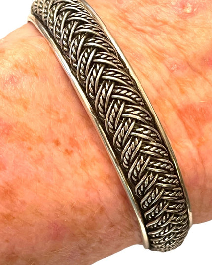 Sterling silver 925 Braided Unisex Balenisian Cuff Bangle bracelet