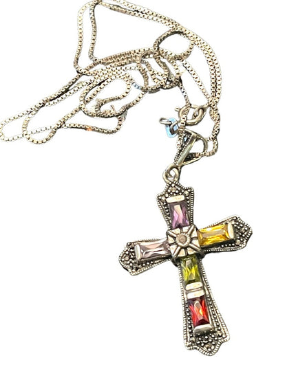 Sterling silver Marcasite 925 Stone fancy CROSS religious