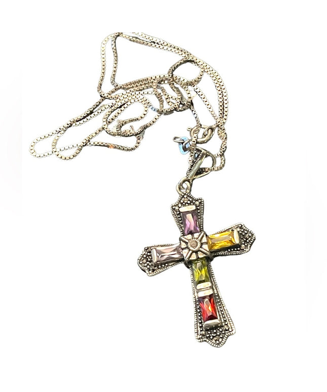 Sterling silver Marcasite 925 Stone fancy CROSS religious