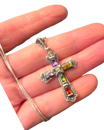 Sterling silver Marcasite 925 Stone fancy CROSS religious