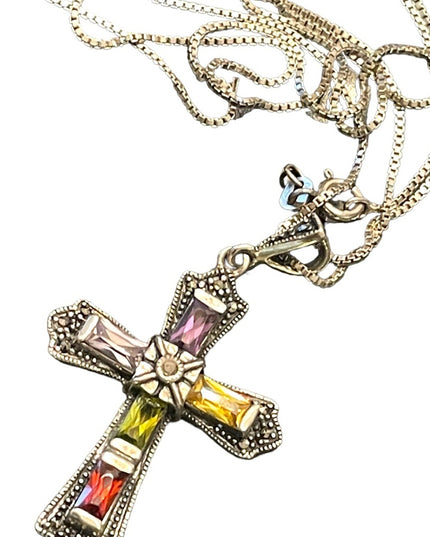 Sterling silver Marcasite 925 Stone fancy CROSS religious