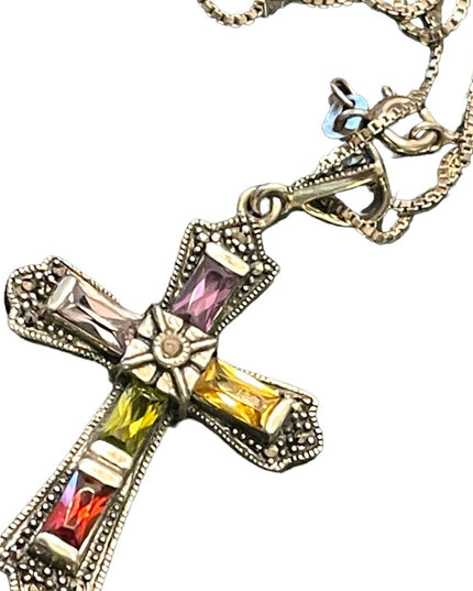 Sterling silver Marcasite 925 Stone fancy CROSS religious