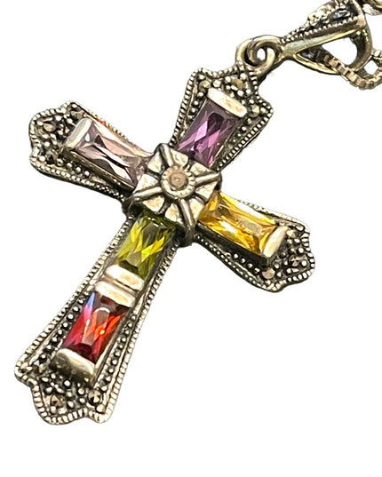 Sterling silver Marcasite 925 Stone fancy CROSS religious