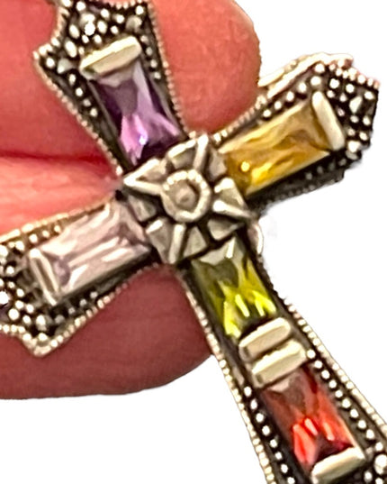 Sterling silver Marcasite 925 Stone fancy CROSS religious
