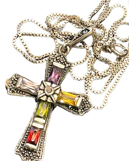 Sterling silver Marcasite 925 Stone fancy CROSS religious