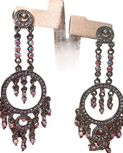 Fancy Joan Rivers antiqued pink glass crystal long dangle earrings