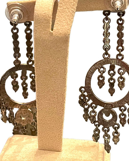 Fancy Joan Rivers antiqued pink glass crystal long dangle earrings