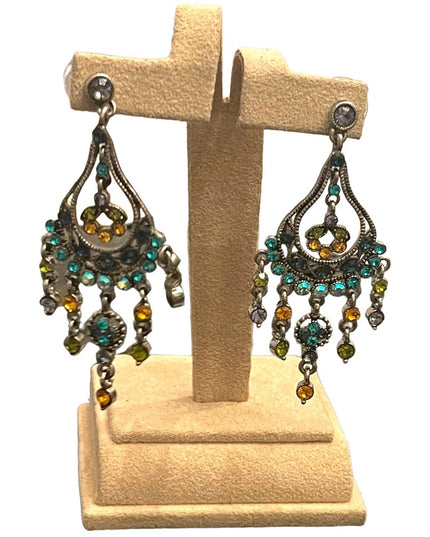 blue glass crystal fancy antiqued silver finish Kirks Folley dangle earrings