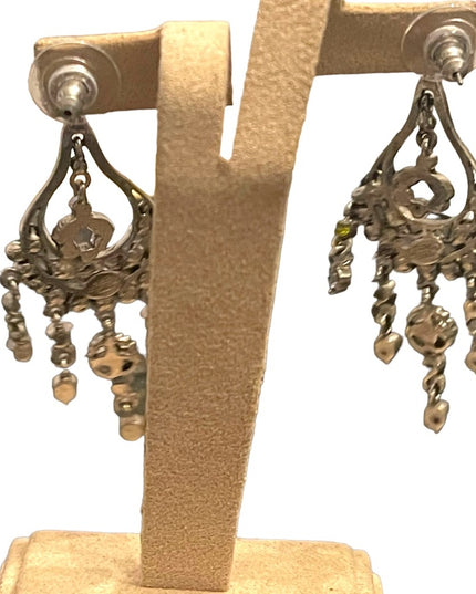 blue glass crystal fancy antiqued silver finish Kirks Folley dangle earrings