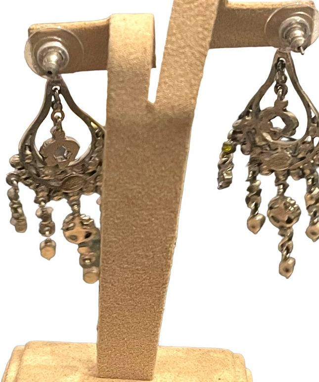 blue glass crystal fancy antiqued silver finish Kirks Folley dangle earrings