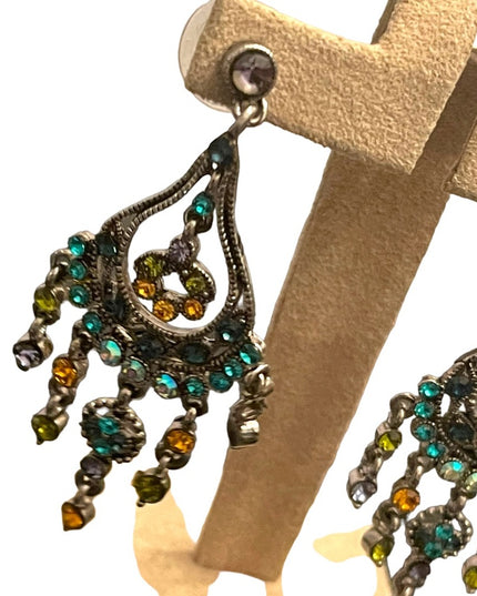 blue glass crystal fancy antiqued silver finish Kirks Folley dangle earrings