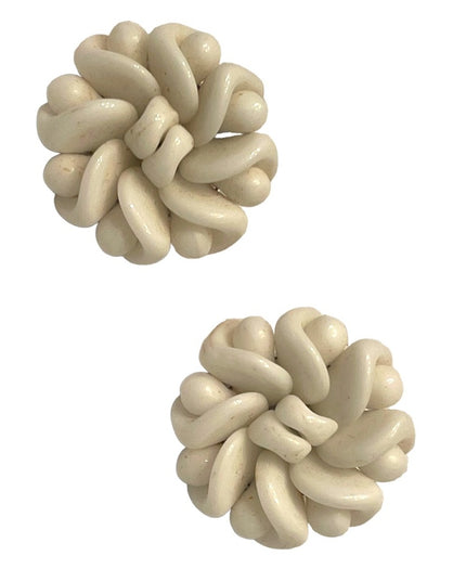 Vintage 1960s Milk glass fancy flower clip on earrings