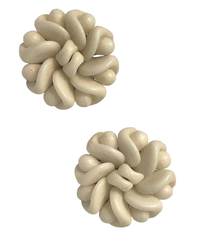 Vintage 1960s Milk glass fancy flower clip on earrings