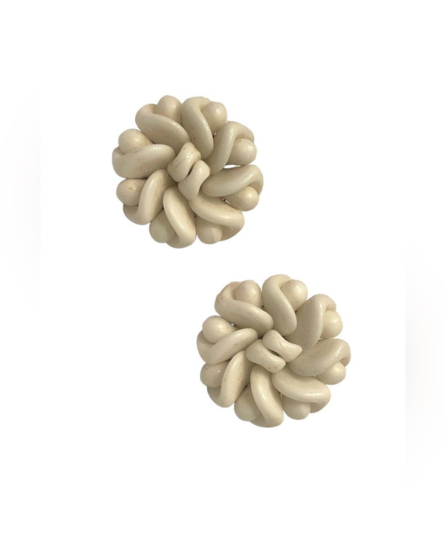 Vintage 1960s Milk glass fancy flower clip on earrings