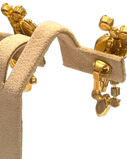 Vintsge champagne crystal AB dangle earrings clip on gold finish