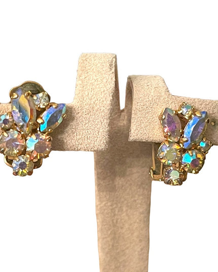 Lovely champagne Crystal AB clip on earrings gold finish