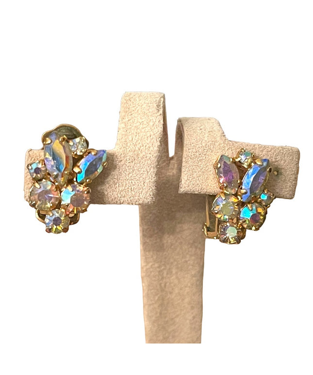 Lovely champagne Crystal AB clip on earrings gold finish