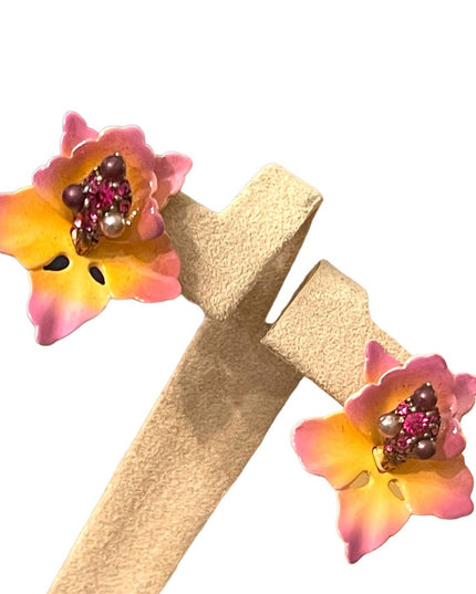 Joan Rivers Metal colorful rhinestone pink Orchid earrings