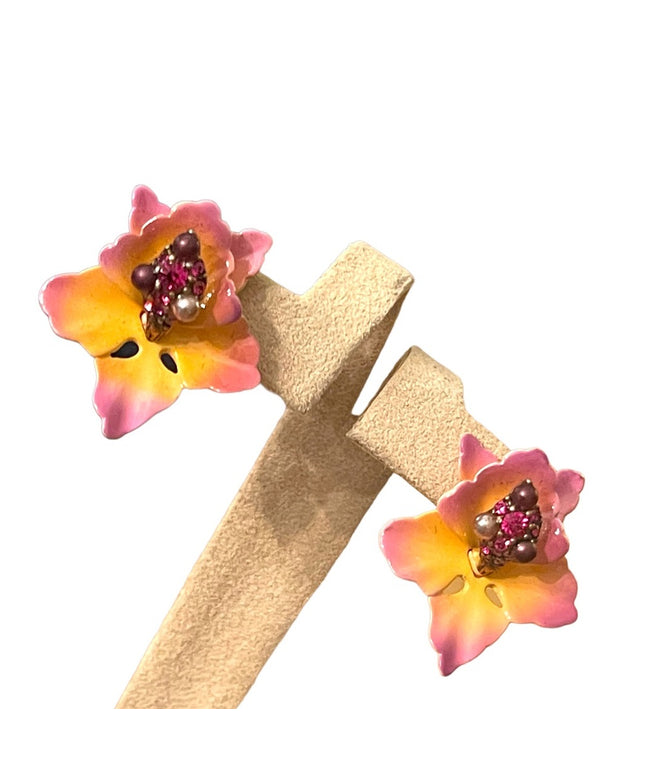 Joan Rivers Metal colorful rhinestone pink Orchid earrings