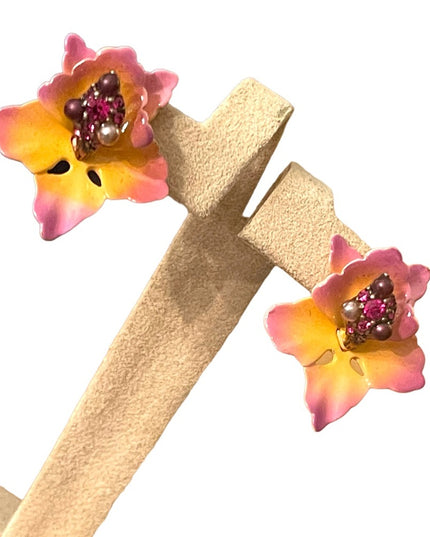 Joan Rivers Metal colorful rhinestone pink Orchid earrings