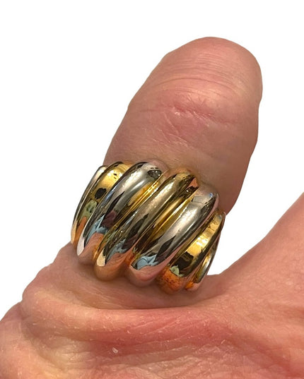 Lovely sterling silver gold pl Fancy domed statement ring