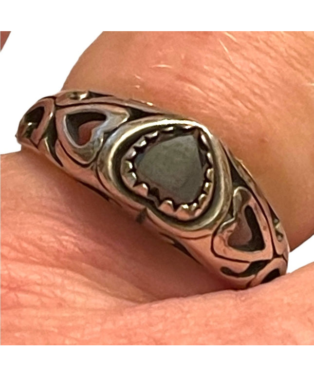 Sterling silver 925 Hematite Heart Southwestern WM fancy ring