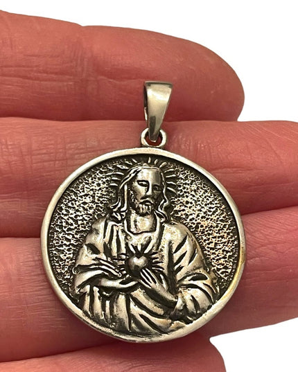 Vintage Maria Christianorum, Sacred Heart of Jesus Medal Sterling silver 925