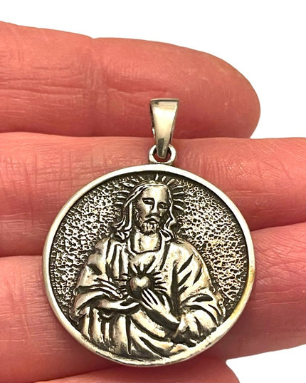 Vintage Maria Christianorum, Sacred Heart of Jesus Medal Sterling silver 925