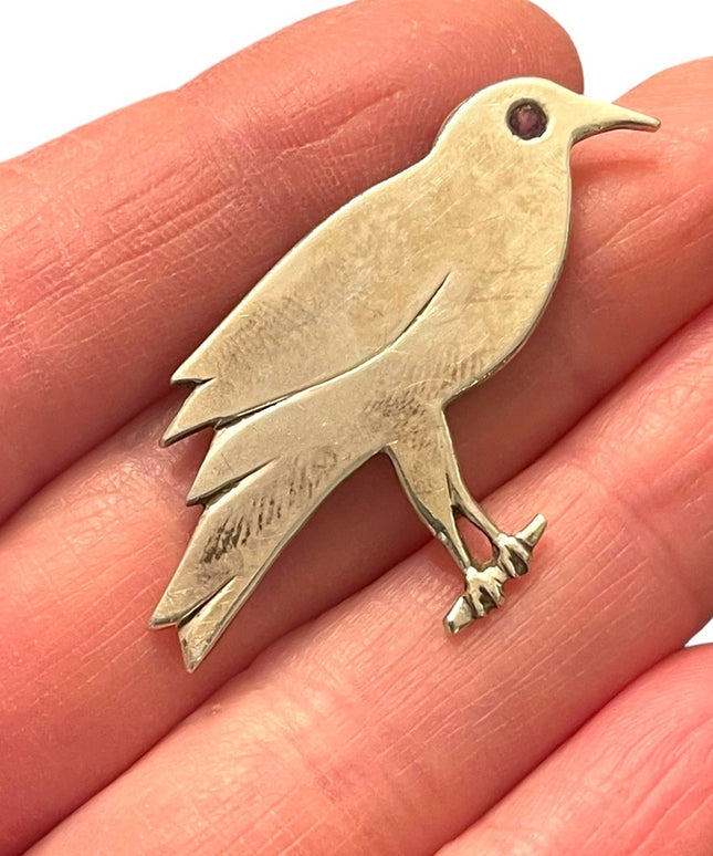 Lovely Hand made sterling silver amethyst eye Nightingale Bird pendant