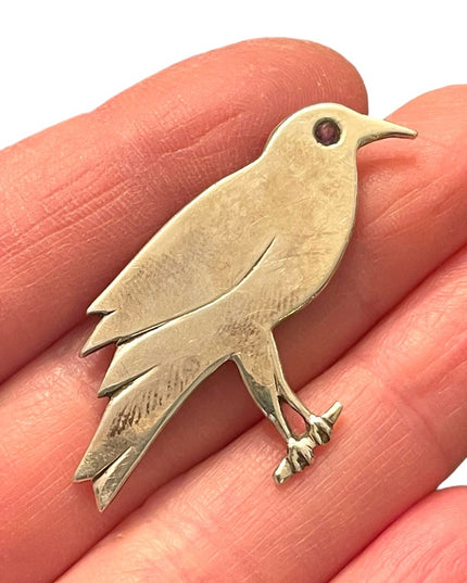 Lovely Hand made sterling silver amethyst eye Nightingale Bird pendant