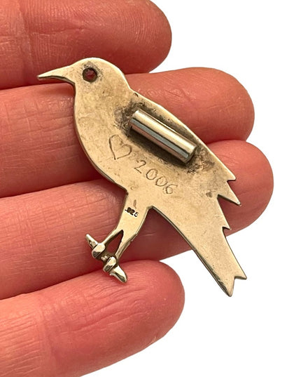 Lovely Hand made sterling silver amethyst eye Nightingale Bird pendant