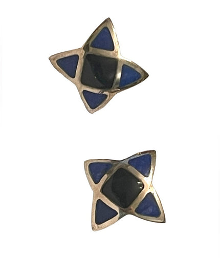 Vintage Black onyx  sterling silver 925 star earrings