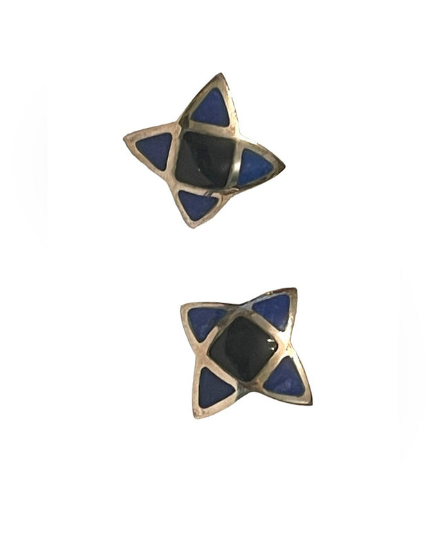 Vintage Black onyx  sterling silver 925 star earrings