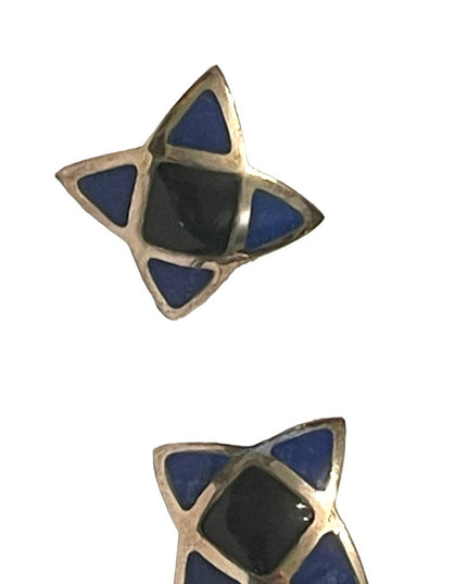 Vintage Black onyx  sterling silver 925 star earrings
