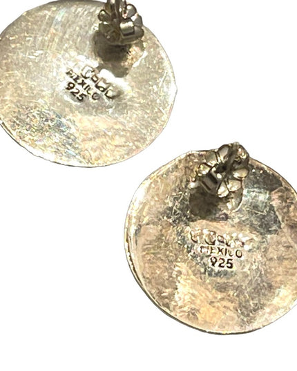 Vintage sterling silver 925 Mexico Taxco Disk & turquoise earrings