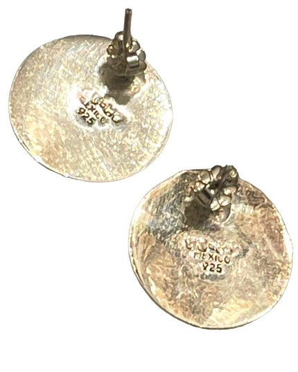 Vintage sterling silver 925 Mexico Taxco Disk & turquoise earrings