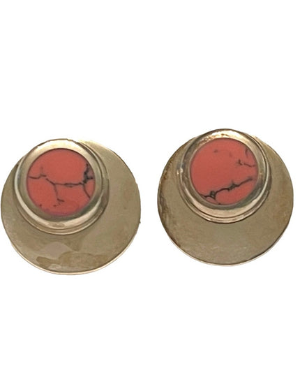 Vintage sterling silver 925 Mexico Taxco Disk & turquoise earrings