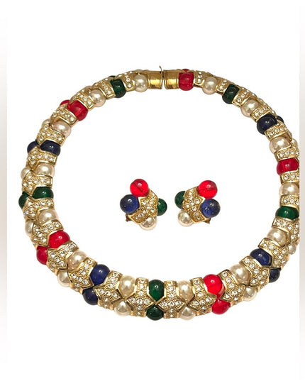 Vintage 1990s FAC Butler Fancy crystal glass fruit salad earrings choker SET