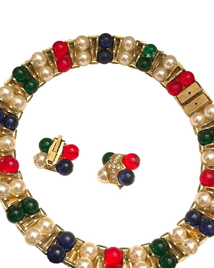 Vintage 1990s FAC Butler Fancy crystal glass fruit salad earrings choker SET