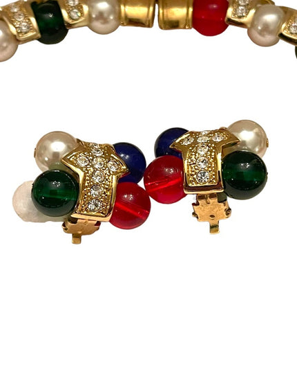 Vintage 1990s FAC Butler Fancy crystal glass fruit salad earrings choker SET