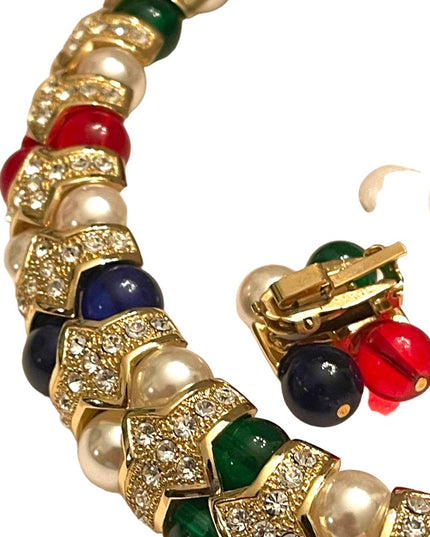 Vintage 1990s FAC Butler Fancy crystal glass fruit salad earrings choker SET