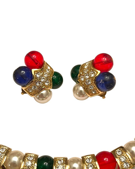 Vintage 1990s FAC Butler Fancy crystal glass fruit salad earrings choker SET
