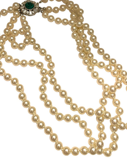 VTG 3 strand Emerald crystal silver finish Glass pearl high quality necklace