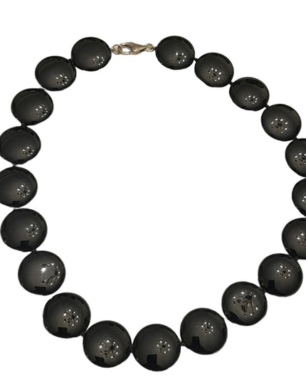 Stunning high quality large heavy Black onyx disk bead sterking silver necklace